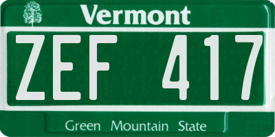 VT license plate ZEF417