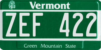 VT license plate ZEF422