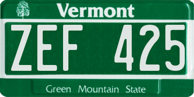 VT license plate ZEF425