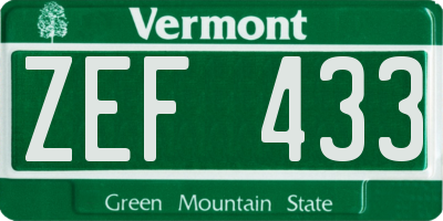 VT license plate ZEF433