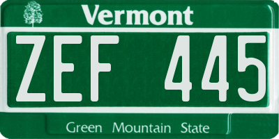 VT license plate ZEF445
