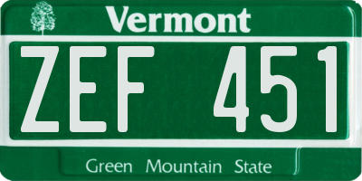 VT license plate ZEF451