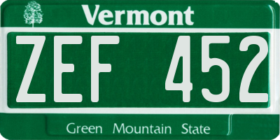 VT license plate ZEF452