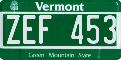 VT license plate ZEF453