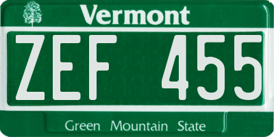 VT license plate ZEF455