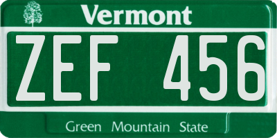 VT license plate ZEF456