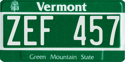 VT license plate ZEF457