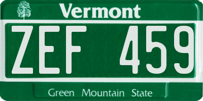 VT license plate ZEF459