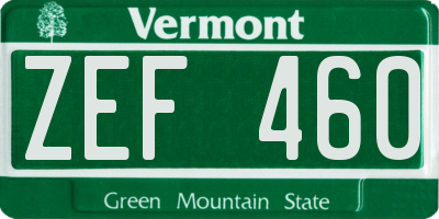 VT license plate ZEF460
