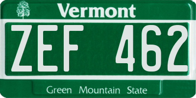 VT license plate ZEF462