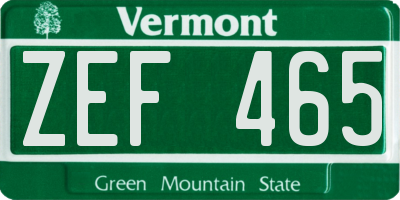 VT license plate ZEF465