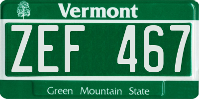 VT license plate ZEF467