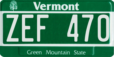 VT license plate ZEF470