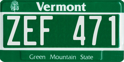 VT license plate ZEF471