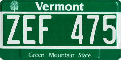 VT license plate ZEF475