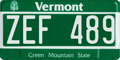 VT license plate ZEF489
