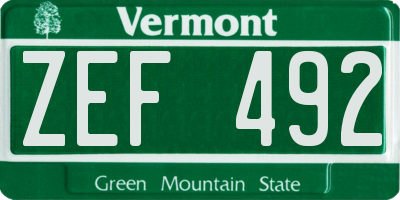 VT license plate ZEF492