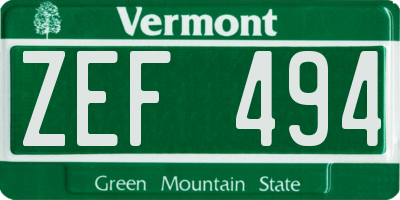VT license plate ZEF494