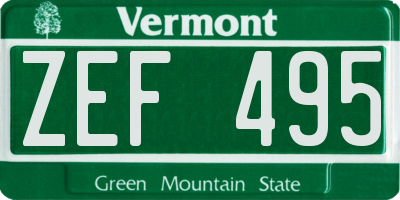 VT license plate ZEF495