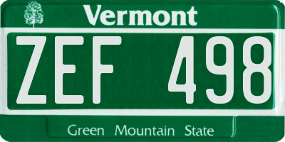 VT license plate ZEF498