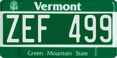 VT license plate ZEF499