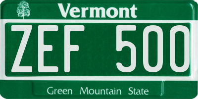 VT license plate ZEF500