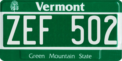 VT license plate ZEF502