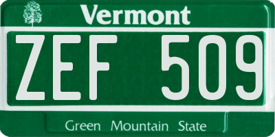 VT license plate ZEF509