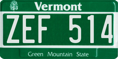 VT license plate ZEF514