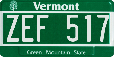 VT license plate ZEF517