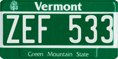 VT license plate ZEF533