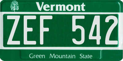 VT license plate ZEF542