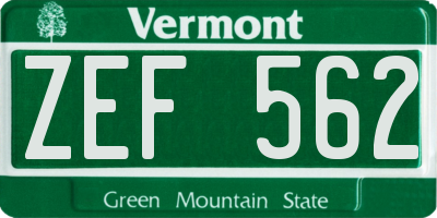 VT license plate ZEF562