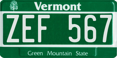 VT license plate ZEF567