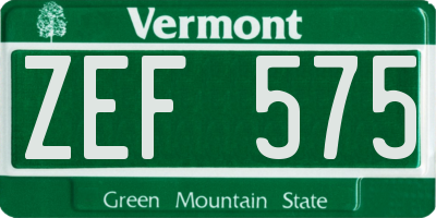 VT license plate ZEF575