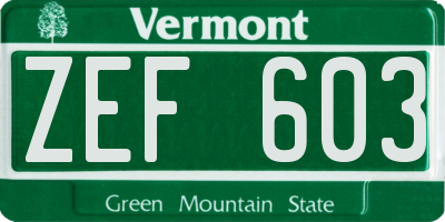 VT license plate ZEF603