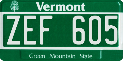 VT license plate ZEF605