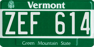 VT license plate ZEF614