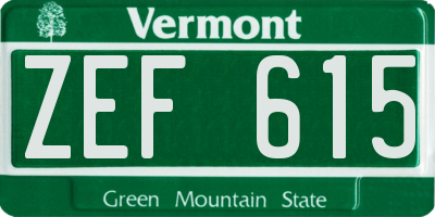 VT license plate ZEF615