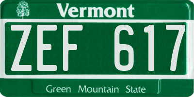 VT license plate ZEF617