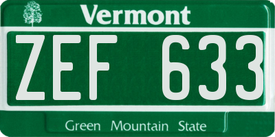 VT license plate ZEF633