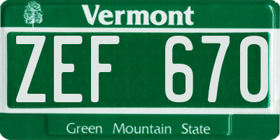 VT license plate ZEF670