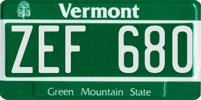 VT license plate ZEF680