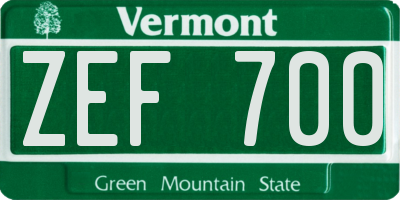 VT license plate ZEF700