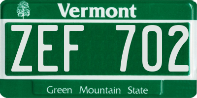 VT license plate ZEF702