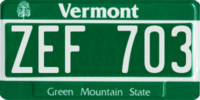 VT license plate ZEF703