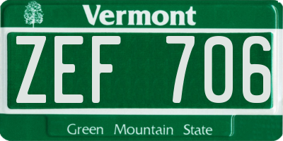 VT license plate ZEF706