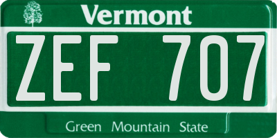 VT license plate ZEF707