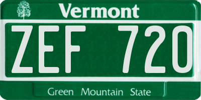 VT license plate ZEF720