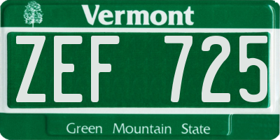 VT license plate ZEF725